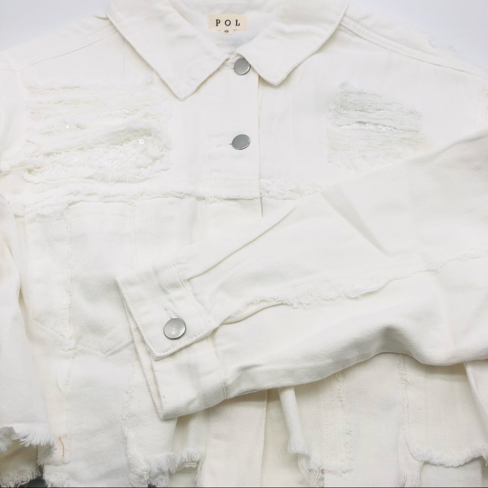 POL White Distressed 100% Cotton Love Jacket - Picture 4 of 5